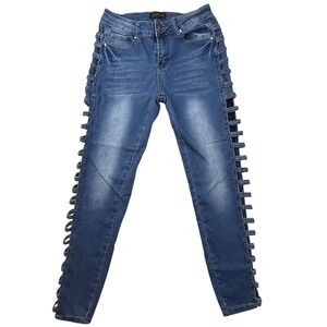 Style Between Us Womens Blue Denim Jeans Cutout Lace Up Sides Size 5 90s Y2k